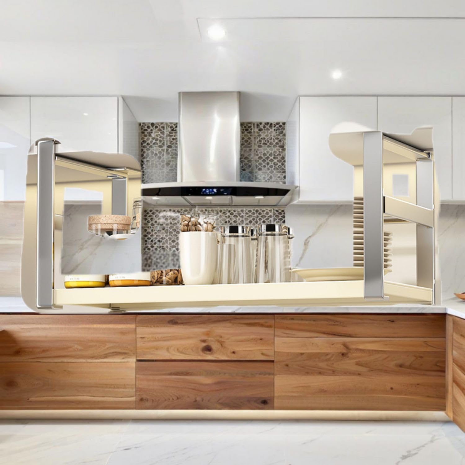 厨房 Kitchen Gadgets, Cook Accessories 吊柜橱柜下挂架可伸缩悬挂多功能分层置物架 Sink Organizers and Storage 调料用品收纳挂篮 KCookware Accessories - 223